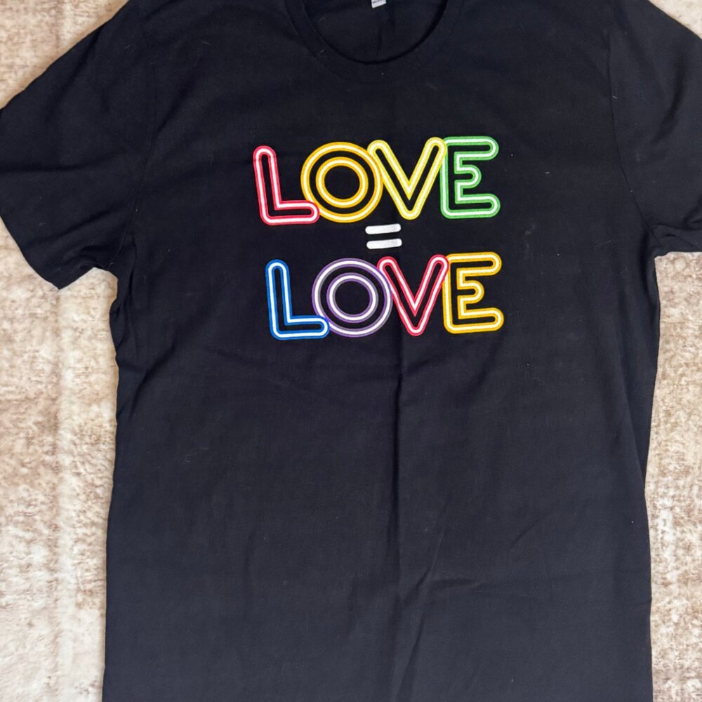 Love is Love Rainbow on Black Cotton Short-sleeve T-shirt, XL